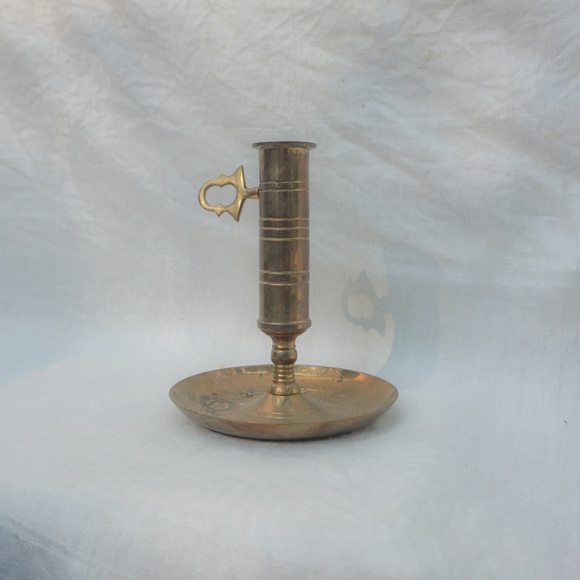 vtg 60s antique brass candle holder